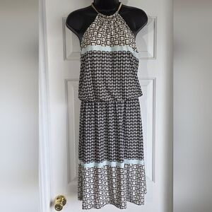 MSK White and Cream Sleeveless Halter Midi Sundress